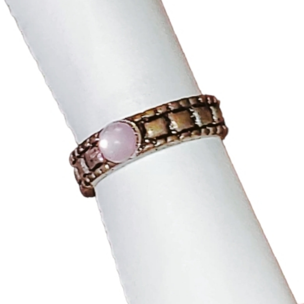 PINK Rose Quartz Crystal On Antique Silver Small Open Back Midi Pinky Ring